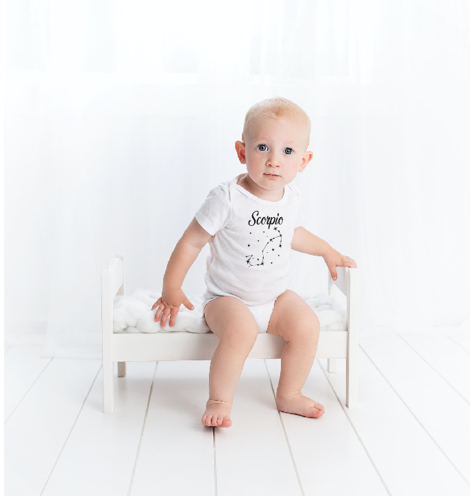 Zodiac sign Baby Bodysuit, Custom Baby Birthday Months Stars Astrology sign Bodysuit