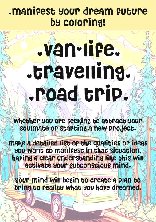 Van life, Travelling, Road trip - Manifest your dream future by coloring. 30 pdf printable coloring pages