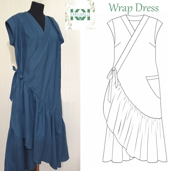 PDF Pattern Wrap Dress + Step-by-Step Video Tutorial. Sewing beginners Friendly